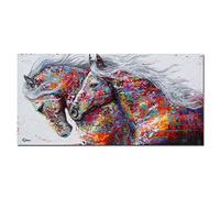 Animal Frameless Wall Art, Vivid Color Two Running Horses Pictures Oil Paintings on Canvas Prints, Modern Abstract Wild Animals Horse Posters for Home Office Wall Decor,70×140cm