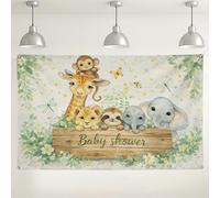 Animal Friends Backdrop, Cute Jungle Safari Party Decorations, Green Floral Background for Photography Baby Shower Celebration 71x43 Inch