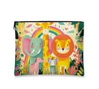 Animal Friends Makeup Bag, Cute Cartoon Safari Cosmetic Travel Bags for Kids, Portable Small Canvas Zipper Pouch, Birthday Gift Skincare Toiletry Bag Organizer, Multi, 7x9 Inch, Animals