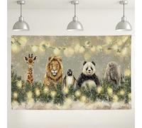 Animal Friends Winter Backdrop, Cute Wildlife Party Decorations, Snowy Background for Photography, Holiday Christmas Indoor/Outdoor Booth Supplies 71x43 Inch