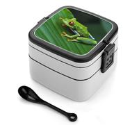 Animal Frog Green Leaf Leaves Bento Box, 2 Compartments Meal-Prep Containers, Stackable Lunch Box with Lids, Reusable Divided Food Storage Containers for Travel, and Work