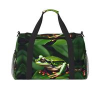 Animal Frog Green Leaf Leaves print Carry on Luggage for Women Men Shoulder Weekender Crossbody Bag for Yoga Travel Must Haves, Black, One Size
