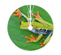 Animal Frog Green Leaf Leaves Print Christmas Tree Skirt,Holiday Decoration,Suitable For Traditional Farmhouse Christmas Tree Mat