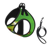 Animal Frog Green Leaf Leaves Print Dog Harness Small Sized And Leash Set, Step In Soft Light Puppy Vest Breathable Mesh Pet Harness
