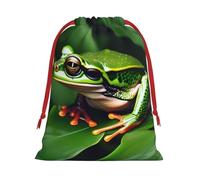 Animal Frog Green Leaf Leaves Print Drawstring Present Bag Wrapping Reusable Bag Present Wrap Bags for Christmas