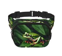Animal Frog Green Leaf Leaves print Fanny Pack Purse with Adjustable Strap Square Double Layer Waist Bag Belt Unisex Everywhere