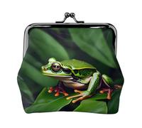 Animal Frog Green Leaf Leaves print Small Pouch Kiss Lock Coin Purse for Women Coin Change Purse, Credit Card Wallet