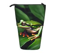 Animal Frog Green Leaf Leaves Print Standing Pencil Case Telescopic Pencil Bag Pop Up Pencil Pouch Pen Pouch Makeup Cosmetics Bag