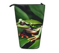 Animal Frog Green Leaf Leaves print Telescopic Pencil Bag Pen Holder Stand-up Retractable Standing Organizer Office Bag