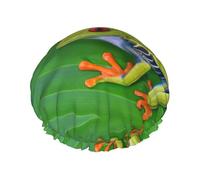 Animal Frog Green Leaf Leaves Printed Reusable Shower Hats, Double Layer Headgear For Spa And Salon, Large Hair Wrap