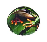 Animal Frog Green Leaf Leaves Reusable Shower Cap,Double Layer Water Shower Non Wetting Hair Cap,Large Size For All Hair Lengths