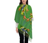 Animal Frog Green Leaf Leaves Women Scarf - Winter Long Pashmina Scarves Warm Wraps Ladies Tassel Stole Blanket