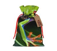 Animal Frog Leaf Leaves Christmas Drawstring Gift Bags, Xmas Bags With Tags, Reusable Santa Wrapping Bag