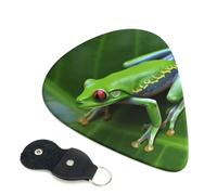 Animal Frog Leaves Printed Guitar Picks, 6 Pack with Leather Keychain Pick Holder - 0.46mm, 0.71mm, 0.96mm Assorted Thickness for Acoustic Ukulele, Electric Guitar, Acoustic Guitar, Bass