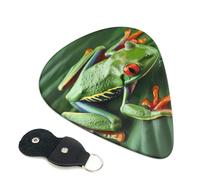 Animal Frog Leaves Printed Guitar Picks, 6 Pack with Leather Keychain Pick Holder - 0.46mm, 0.71mm, 0.96mm Assorted Thickness for Acoustic Ukulele, Electric Guitar, Acoustic Guitar, Bass