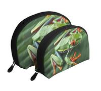 Animal Frog Leaves Printed Makeup Bags 2-Piece Portable Shell Travel Toiletry Bag Cosmetic Organizer Bag for Women
