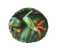 Animal Frog on the Leaves Print Shower Cap for Women Men, Reusable Double-Layer Fabric Bathing Cap Girls Hair Caps, 27 CM