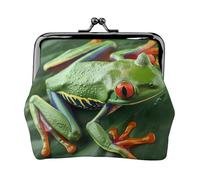 Animal Frog On The Leaves Printed Kiss-lock Coin Purse Wallet - Leather Mini Change Pouch Holder for Men Women