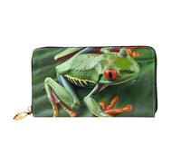 Animal Frog On The Leaves Printed Leather Wallet for Men Women, Long Clutch Handbag with 12 Card Holder and 3 Money Clip