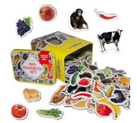 Animal Fruit & Vegetable Magnets for Kids - Magdum - 85 Large Fridge Magnets in Storage Tin - Educational Learning Toy for Toddlers - Vocabulary & Early Learning Set - Strong Safe Durable Magnets