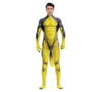 Animal Full Bodysuit for Men Muscle Spandex Jumpsuit Furry Costume with Big Tail for Adult Cosplay Halloween Party, Yellow Husky, L
