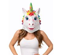 Animal Full Head Masks - Funny Scary Latex Husky Dog, Eagle, Monkey, Donkey, Horse Realistic Mask Fancy Dress For Halloween Party Costume Accessories (Rainbow Unicorn Mask, One Size)