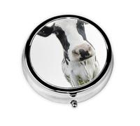 Animal Funny Cow Head Black White Print Personalised Portable Pillbox with,Mini Pillbox Compact and Convenient Pill Organiser for Storing and Organising Pills