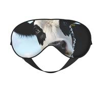 Animal Funny Cow Head Black White Print Sleep Mask Silk Eye Cover Soft Satin Blindfold Elastic Strap Night Eyeshade Travel Nap for Women Men