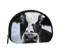 Animal Funny Cow Head Black White Printed Mini Coin Pouch, Shell Shape Zip Around Wallet, Small Zipper Pouch for Cash, Cards, Keys, Lipstick, Storage Pouch, Travel Organizer