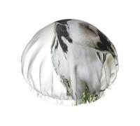Animal Funny Cow Head Black White Printed Reusable Bathing Cap, Dual Layer Hair Cover For Long Thick Hair, 10.6in Headgear