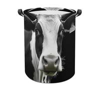 Animal Funny Cow Head Laundry Basket with Handles, Laundry Hamper with Internal Support, Foldable Waterproof Clothes Hamper 44x35cm for Bedroom, Bathroom, Laundry Room, Living Room