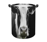 Animal Funny Cow Head Laundry Basket with Handles, Laundry Hamper with Internal Support, Foldable Waterproof Clothes Hamper 44x44cm for Bedroom, Bathroom, Laundry Room, Living Room
