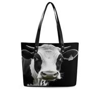 Animal Funny Cow Head Tote Bag Large Soft Leather Purse with Zipper Lightweight Ladies Shoulder Handbag