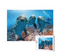 Animal Funny Dolphin Printed,300 Pieces Wooden Jigsaw Family Game Jigsaw Puzzles for Adults Teens Home Decor