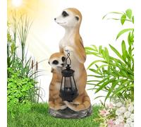 Animal Garden Statue - Meerkat Decor with Solar Light, Mother and Baby Figurine | Outdoor Wildlife Ornament for Lawn, Balcony, Patio, Garden Decoration, Garden Decoration