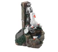 Animal Garden Statue with Solar Garden Lights, Duck Water Fountain Outdoor Sculpture, Cascading Freestanding Garden Resin Statue, Animal Water Feature Fountain Decoration, Black White