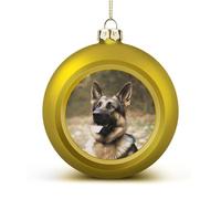 Animal German Shepherd Christmas Tree Ornaments 1.6 Inch Shatterproof Pc Plastic Balls with Lanyard Baubles Hanging Christmas Ball Ornaments for Xmas Tree Holiday Party Wedding Home Decorations-Gold