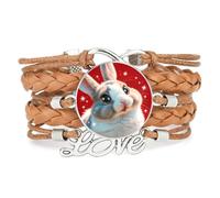 Animal Gift Big Eyes Rabbit Love Adjustable Leather Braided Bracelet Brown