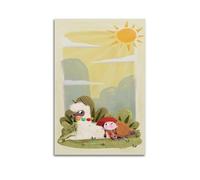 Animal Girl And Resting Alpaca Under The Sun Poster Modern Wall Art Canvas Aesthetic Decoration Painting 16x24inch(40x60cm) Unframe-style