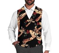 Animal Glasses Giraffe Flowers Roses Men's Vest V-neck Suit Waistcoats Wedding Tuxedo Vests L