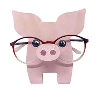 Animal Glasses Stand Handmade Wooden Eyeglass Holder with Novelty Cat Penguin Pig Dog Designs Space Saving Display Organizer for Eyeglasses and Sunglasses Compact Desktop Storage (Pig)