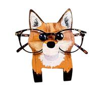 Animal Glasses Stand Handmade Wooden Eyeglass Holder with Novelty Cat Penguin Pig Dog Designs Space Saving Display Organizer for Eyeglasses and Sunglasses Compact Desktop Storage (Fox)