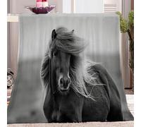 Animal, Gray Icelandic Long-Maned Horse Super Soft Fluffy Fleece Throw Blanket Grey Non-Shedding, Cozy Blanket for Couch, Sofa or Bed - Ideal for Adults & Kids Room Décor Gift 180x200 cm