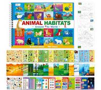 Animal Habitat Sticker Book, 780+ Stickers & 15 Animal Habitat Scenes, Side by Side Activity Book Funny Sticker Books Educational Game- Great for Toddlers, Kids, Boys & Girls
