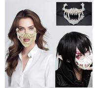 Animal Halloween Cosplay Resin Dog Bone Teeth Scary Wolf Werewolf Costume Masks Costume(Khaki 4,15x14x5cm)