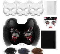 Animal Halloween Custume - Blank Cat Masque Kit, Eye Mesh Pre Installed | White Cat Base Eye Mesh Installed Craft Suitable Masquerade Carnival Dance Cosplay Party Theater Classroom Art Character