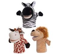 Animal Hand Puppets 3PCS 9.84 inch Soft Plush Puppets for Children, Moving Open Mouth Puppet Theatre for Storytelling, Teaching, Preschool, Role-Play