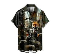 Animal Handsome Fox Graphic Men's Hawaiian Aloha Shirt Monkey Gentleman Gorilla Chimpanzee 3D Print Short Sleeve Button Up Beach Vacation Blouse Tops