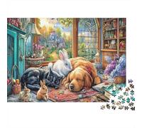 Animal Haven 1000 Pieces Paper Jigsaw Puzzle for Adults Mindfulness Brain Training Pet Friends Paper Puzzle Home Decor 52x38cm/1000pcs