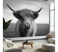 Animal HD Highland Cattle Portrait Mural Wallpaper 400x280 cm, Black White Wall Murals for Bedrooms Living Room Children Nursery Wall Mural Art Deco - Photo Wallpaper Poster Decoration
